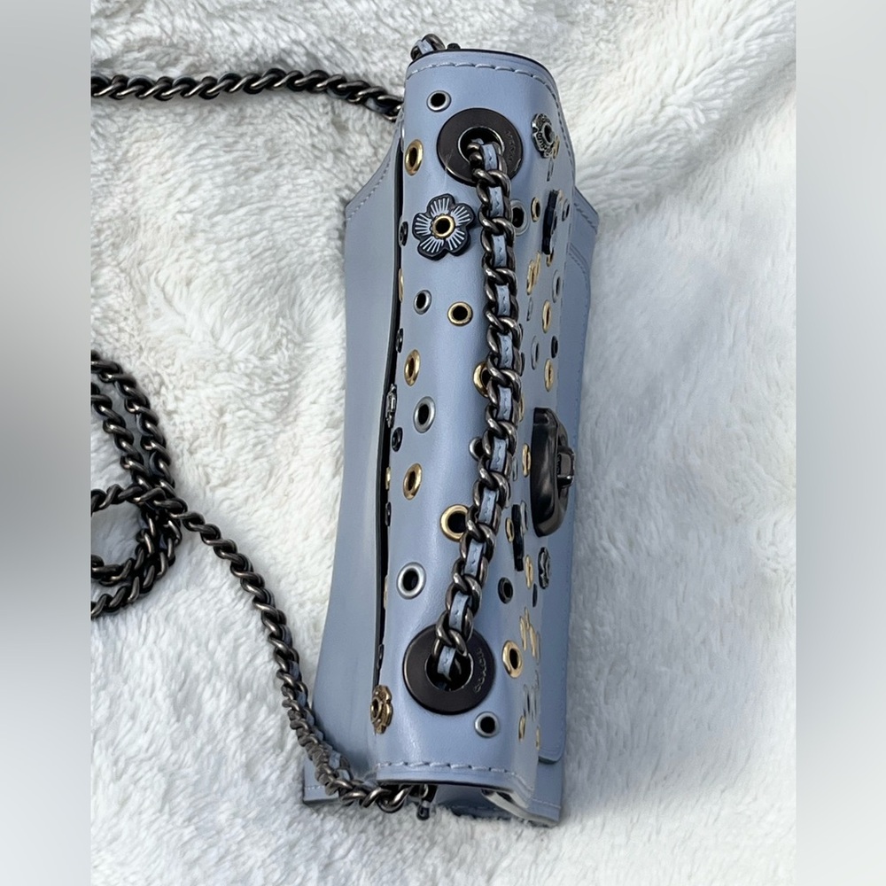 EUC Coach Parker 18 with Scattered Rivets in Blue Gray with Gunmetal Hardware - Picture 4 of 16